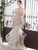 LuxeStyle/19056/リュクススタイル/ロングドレス/キャバドレス/ビーズ刺繍/ベア/チュール/マーメイド