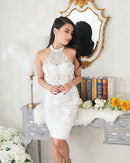 LuxeStyle/20211/リュクススタイル/キャバドレス/ミニドレス/ホルターネック/総レース/ビジュー/アメスリ/ミディアム丈