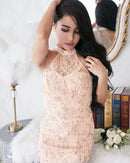 LuxeStyle/20211/リュクススタイル/キャバドレス/ミニドレス/ホルターネック/総レース/ビジュー/アメスリ/ミディアム丈