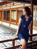 Andy/AN-OK2147/ワンピース/ミニドレス/キャバドレス/総レース/袖あり/ベルトデザイン/タイト