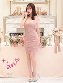 an/AOC-3458/ミニドレス/キャバドレス/ショルダーリボン/レース/Vネック/タイト/チュール