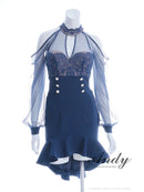 Andy/AN-ON2826/ワンピース/ミニドレス/キャバドレス/シアー/レース/ マーメイド/フリル/パールボタン/袖あり/長袖