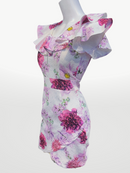 P-233/タイトワンピース/花柄/袖フリル/キャバドレス/ミニ/ガールズバー/ラウンジ/新人キャバ嬢