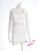 an/AOC-3786/ミニドレス/キャバドレス/セットアップ/ラメツイード/ビジュー/フロントジップ/ノースリーブ/スクエアネック