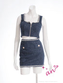 an/AOC-3786/ミニドレス/キャバドレス/セットアップ/ラメツイード/ビジュー/フロントジップ/ノースリーブ/スクエアネック