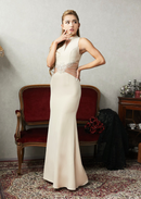 LuxeStyle/19007/リュクススタイル/キャバドレス/タイトドレス/バックスリット/カットアウト/ウエストシースルー/刺繍/ロングドレス/ホルター/大きいサイズ/L/XL