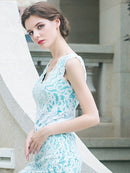 【ERUKEI】グリーン・イエロー・総レース・ロングドレス・パーティー・結婚式・二次会 ・大きいサイズ[29305]