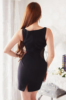 LuxeStyle/20233/リュクススタイル/キャバドレス/ミニドレス/サイドシアー/Vネック/ノースリーブ/ビジュー/ワンカラー/タイト