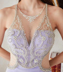 LuxeStyle/20242/リュクススタイル/キャバドレス/ミニドレス/ビーズ刺繍/ノースリーブ/カットアウト/シアー/タイト