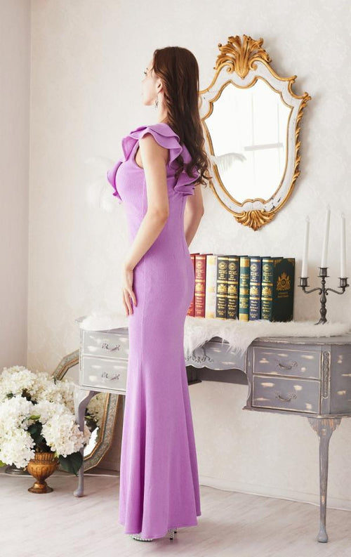 LuxeStyle/51523/リュクススタイル/キャバドレス/ロングドレス/フリルワンショルダー/ストレッチ/スリット/マーメイド/大きいサイズ