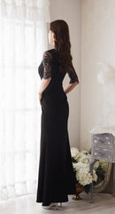 LuxeStyle/51526/リュクススタイル/ロングドレス/キャバドレス/レーススリーブ/カシュクール/袖あり/ショートインロング