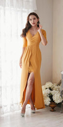 LuxeStyle/51526/リュクススタイル/ロングドレス/キャバドレス/レーススリーブ/カシュクール/袖あり/ショートインロング