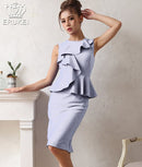 ERUKEI/C31827/エルケイ/ワンピース/ミディアムドレス/フロントフリル/ペプラム/ノースリーブ/タイト