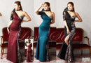 LuxeStyle/51305/リュクススタイル/キャバドレス/ワンショルダー/ロングドレス/サイドスリット/レース/右袖あり/黒/緑/赤