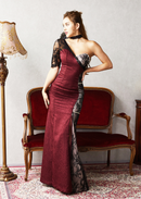 LuxeStyle/51305/リュクススタイル/キャバドレス/ワンショルダー/ロングドレス/サイドスリット/レース/右袖あり/黒/緑/赤