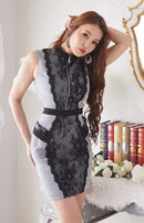 Alice/52406/リュクススタイル/キャバドレス/タイト/ミニドレス/レースデザイン/フロントジップ/ベージュ/ピンク