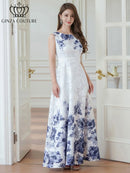 ERUKEI/C24015/エルケイ/ドレス/ワンピース/フラワープリント/ノースリーブ/Aライン/ロングドレス