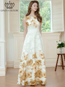 ERUKEI/C24015/エルケイ/ドレス/ワンピース/フラワープリント/ノースリーブ/Aライン/ロングドレス