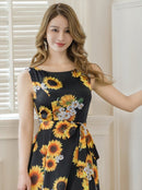 ERUKEI/C24019/エルケイ/ドレス/ミディアムドレス/ワンピース/プリント/花柄/ひまわり/ノースリーブ/Aライン