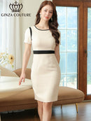 ERUKEI/C24067/エルケイ/ドレス/ミディアムドレス/ワンピース/バイカラー/シンプル/半袖/タイト