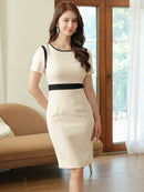 ERUKEI/C24067/エルケイ/ドレス/ミディアムドレス/ワンピース/バイカラー/シンプル/半袖/タイト