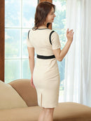 ERUKEI/C24067/エルケイ/ドレス/ミディアムドレス/ワンピース/バイカラー/シンプル/半袖/タイト