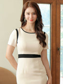 ERUKEI/C24067/エルケイ/ドレス/ミディアムドレス/ワンピース/バイカラー/シンプル/半袖/タイト