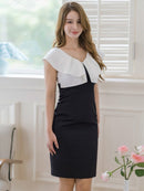 ERUKEI/C24134/エルケイ/ワンピース/ミディアムドレス/タイト/バイカラー/シンプル