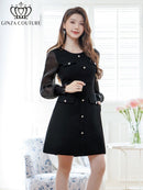 ERUKEI/C24181/エルケイ/ドレス/ミニドレス/ワンピース/ビジューボタン/シアー/ラメ糸/ポケット/切替/長袖/Aライン