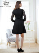 ERUKEI/C24181/エルケイ/ドレス/ミニドレス/ワンピース/ビジューボタン/シアー/ラメ糸/ポケット/切替/長袖/Aライン