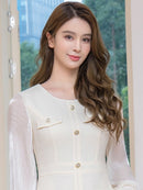 ERUKEI/C24181/エルケイ/ドレス/ミニドレス/ワンピース/ビジューボタン/シアー/ラメ糸/ポケット/切替/長袖/Aライン