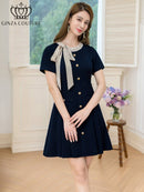 ERUKEI/C24182/エルケイ/ドレス/ミニドレス/ワンピース/バイカラー/半袖/リボン/ボタン/プリーツ/Aライン