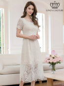 ERUKEI/C24213/エルケイ/ドレス/ミディアムドレス/ワンピース/総レース/パフスリーブ/半袖/スパンコール/ハイウエスト/Aライン