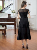 ERUKEI/C2645/エルケイ/ドレス/ミディアムドレス/ワンピース/半袖/ビーズ/チュール/レース/Aライン