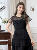 ERUKEI/C2645/エルケイ/ドレス/ミディアムドレス/ワンピース/半袖/ビーズ/チュール/レース/Aライン