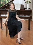 ERUKEI/C2645/エルケイ/ドレス/ミディアムドレス/ワンピース/半袖/ビーズ/チュール/レース/Aライン