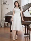 ERUKEI/C2645/エルケイ/ドレス/ミディアムドレス/ワンピース/半袖/ビーズ/チュール/レース/Aライン