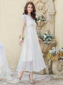 ERUKEI/C2703/エルケイ/ドレス/ミディアムドレス/ワンピース/半袖/総レース/ラインストーン/Vネック/ハイウエスト/Aライン