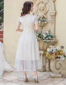 ERUKEI/C2703/エルケイ/ドレス/ミディアムドレス/ワンピース/半袖/総レース/ラインストーン/Vネック/ハイウエスト/Aライン