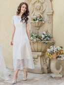 ERUKEI/C2703/エルケイ/ドレス/ミディアムドレス/ワンピース/半袖/総レース/ラインストーン/Vネック/ハイウエスト/Aライン