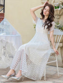 ERUKEI/C2703/エルケイ/ドレス/ミディアムドレス/ワンピース/半袖/総レース/ラインストーン/Vネック/ハイウエスト/Aライン