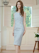 ERUKEI/C2821/エルケイ/ドレス/ミディアムドレス/ワンピース/シンプル/ノースリーブ/ツイード/タイト/膝丈