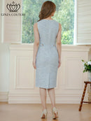 ERUKEI/C2821/エルケイ/ドレス/ミディアムドレス/ワンピース/シンプル/ノースリーブ/ツイード/タイト/膝丈