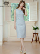 ERUKEI/C2821/エルケイ/ドレス/ミディアムドレス/ワンピース/シンプル/ノースリーブ/ツイード/タイト/膝丈