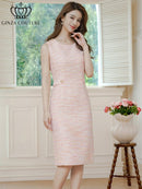 ERUKEI/C2821/エルケイ/ドレス/ミディアムドレス/ワンピース/シンプル/ノースリーブ/ツイード/タイト/膝丈