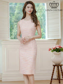 ERUKEI/C2821/エルケイ/ドレス/ミディアムドレス/ワンピース/シンプル/ノースリーブ/ツイード/タイト/膝丈