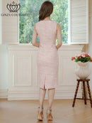 ERUKEI/C2821/エルケイ/ドレス/ミディアムドレス/ワンピース/シンプル/ノースリーブ/ツイード/タイト/膝丈