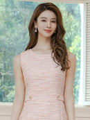 ERUKEI/C2821/エルケイ/ドレス/ミディアムドレス/ワンピース/シンプル/ノースリーブ/ツイード/タイト/膝丈