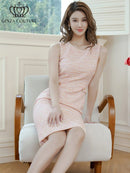 ERUKEI/C2821/エルケイ/ドレス/ミディアムドレス/ワンピース/シンプル/ノースリーブ/ツイード/タイト/膝丈