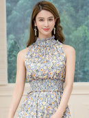 ERUKEI/C32165/エルケイ/ロングドレス/プリント/首元フリル/ノースリーブ/Aライン